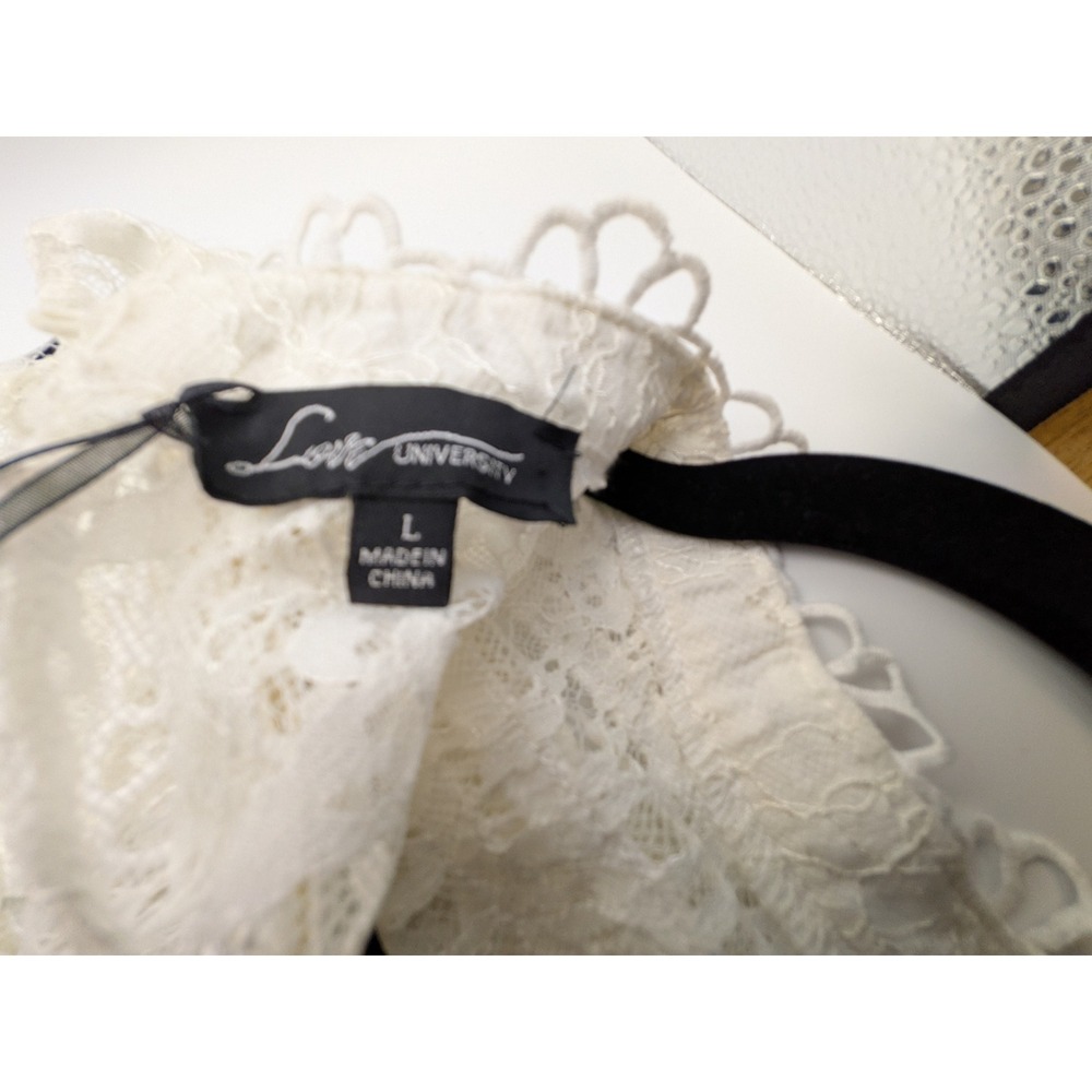 Love University White Lace Ruffle High Neck Blouse Long Sleeve Top 3137 NEW L - Picture 8 of 10